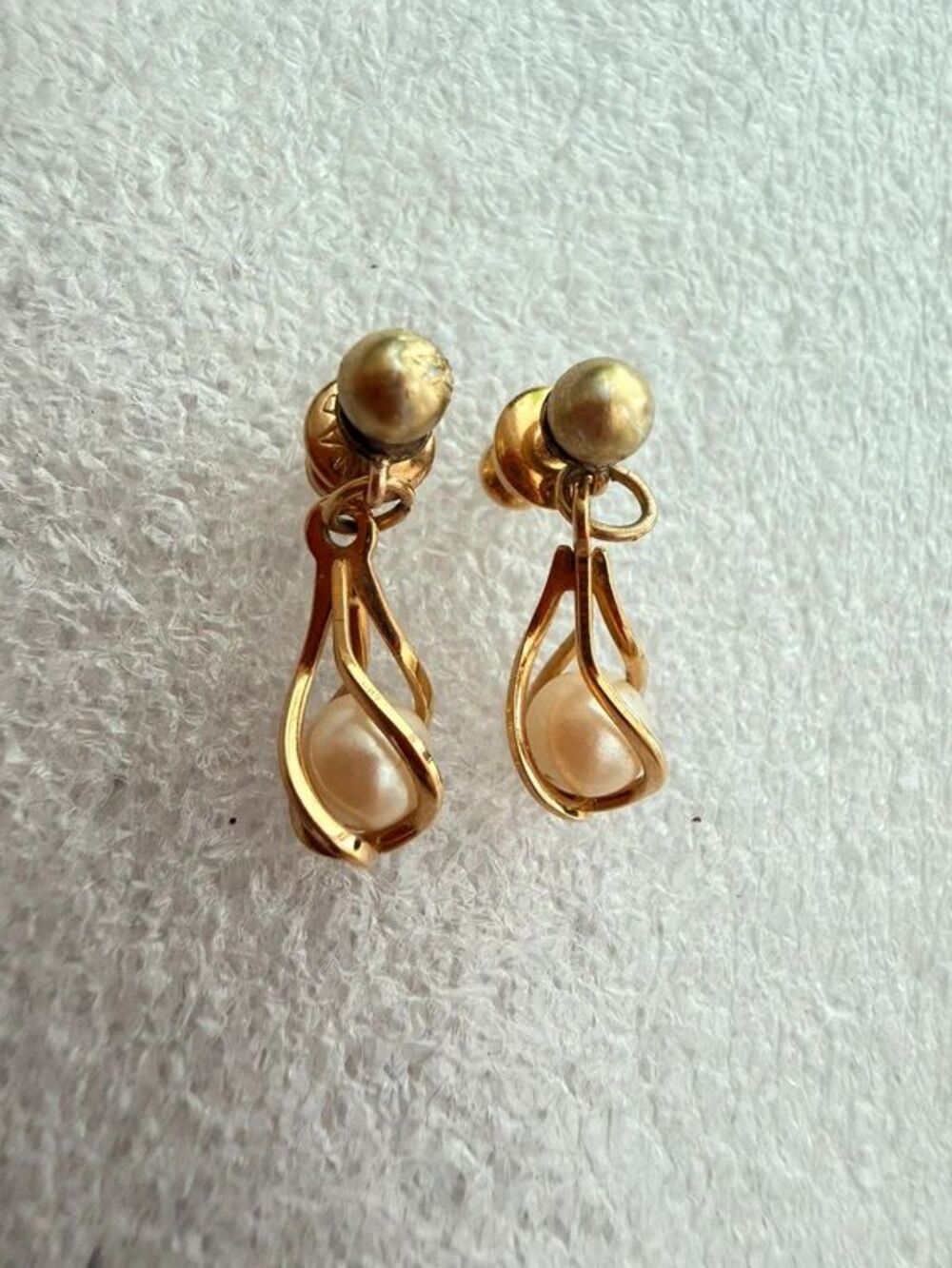 Vintage Napier Gold-Tone Faux Pearl Clip-On Earrings